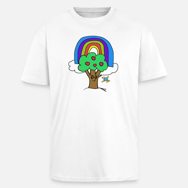 Baum Regenbogen Kind Vogel Märchen - Oversized Heavyweight Unisex T-Shirt - Weiß