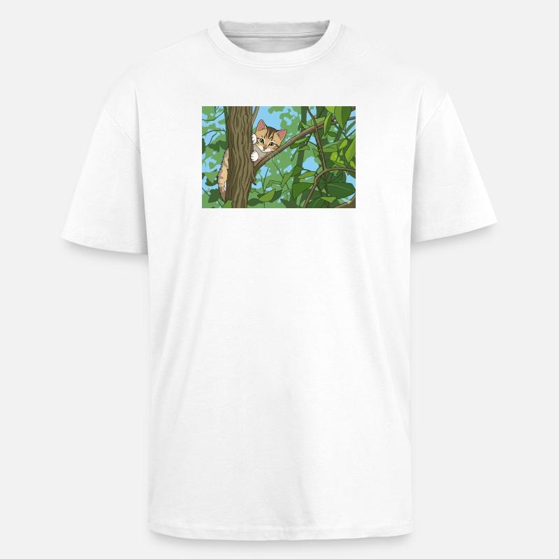 Chat explorant les branches - T-shirt unisexe oversize épais - blanc