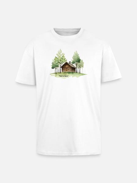 Back to Basics Cabin in Woods - Unisex Oversized Heavyweight T-shirt - white