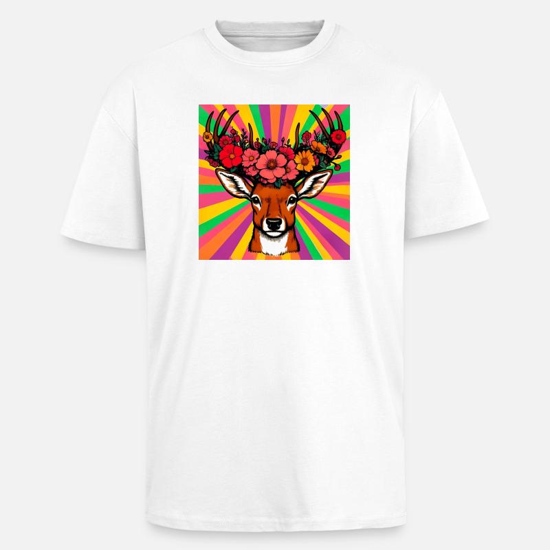 Cerf aux fleurs - T-shirt unisexe oversize épais - blanc