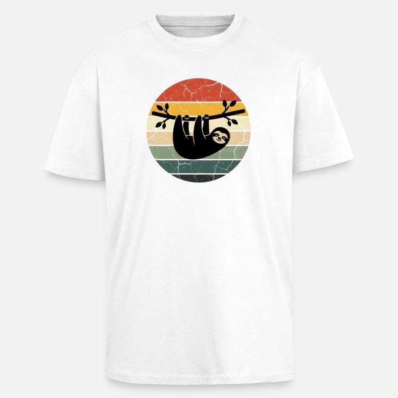 Sloth Gift Retro Design Sunset - Unisex Oversized Heavyweight T-shirt - white