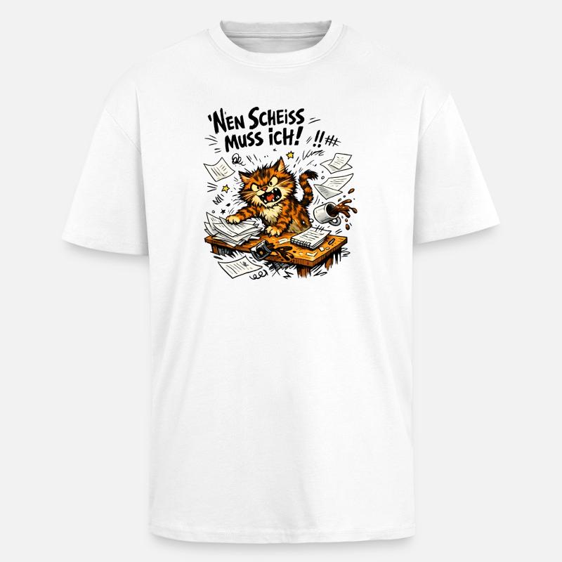 Nen Scheiss Muss Ich Katze - Oversized Heavyweight Unisex T-Shirt - Weiß