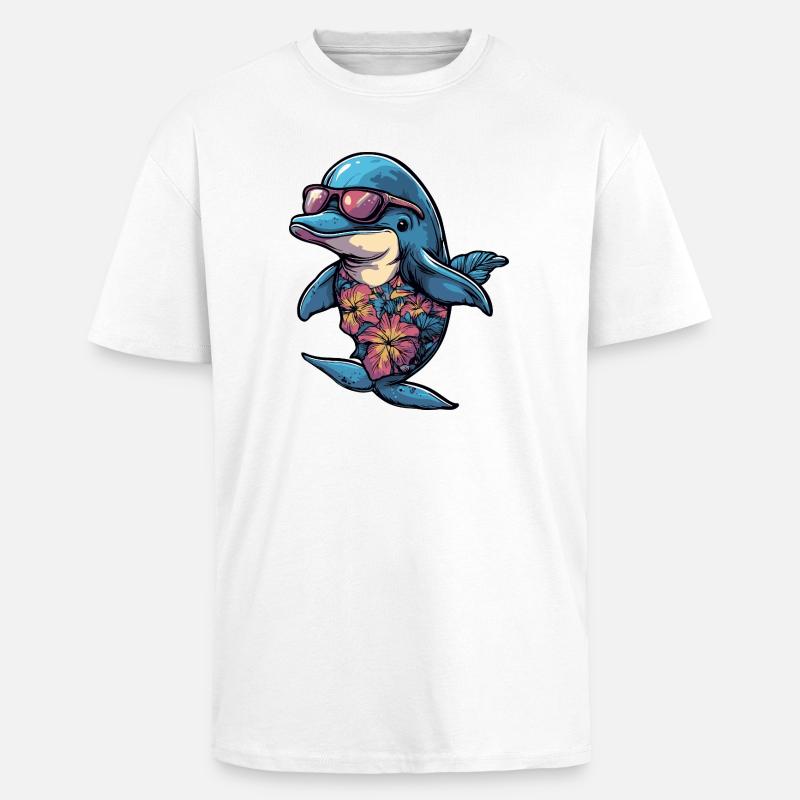 Delfin Comic Urlaub - Oversized Heavyweight Unisex T-Shirt - Weiß