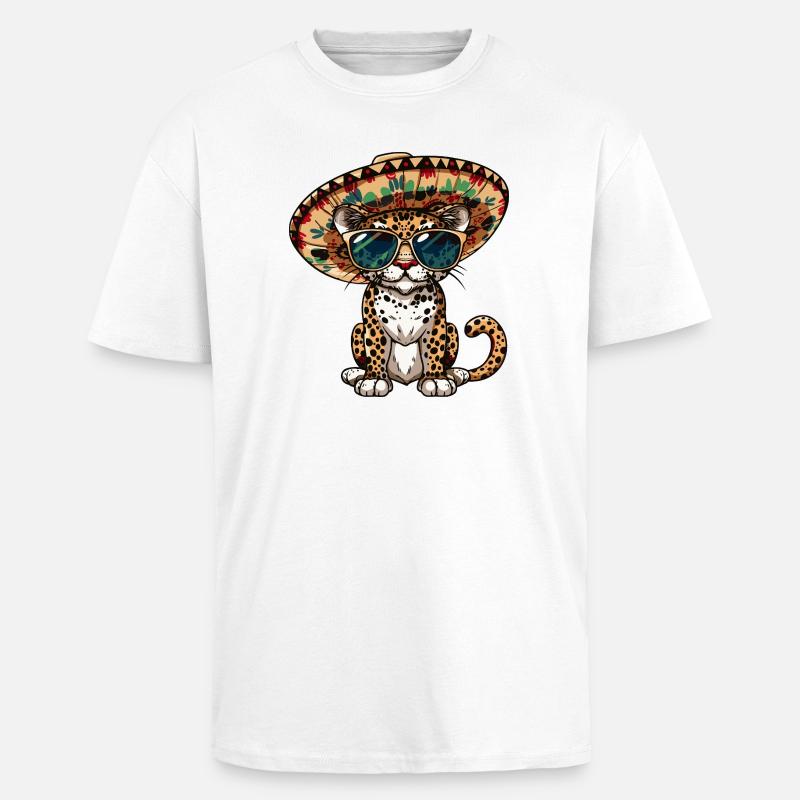 Leopard Comic Funny Sombrero - Unisex Oversized Heavyweight T-shirt - white