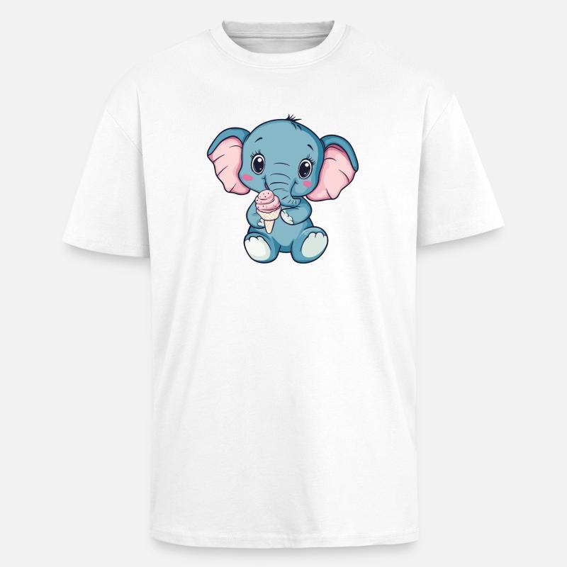Illustration de crème glacée éléphant câline - T-shirt unisexe oversize épais - blanc