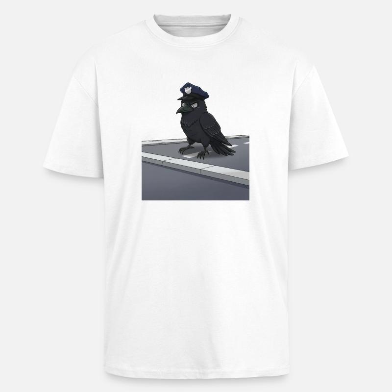 Rabe als Polizeibeamter auf Straße - Oversized Heavyweight Unisex T-Shirt - Weiß