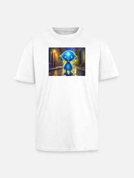Blue funny and laughing monster - Unisex Oversized Heavyweight T-shirt - white