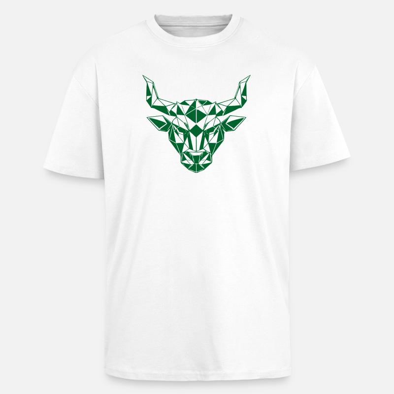 Polygone géométrique Tête de taureau vert - T-shirt unisexe oversize épais - blanc