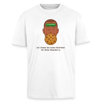 Datenschutz Cookie, Richtlinien Ironie - Oversized Heavyweight Unisex T-Shirt - Weiß - Vorne - Alina (178cm) & Michal (187cm)