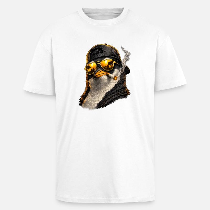 Sun penguin with palm tree reflection - Unisex Oversized Heavyweight T-shirt - white