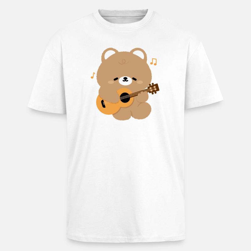 Bear Guitar Serenade - Oversized Heavyweight Unisex T-Shirt - Weiß