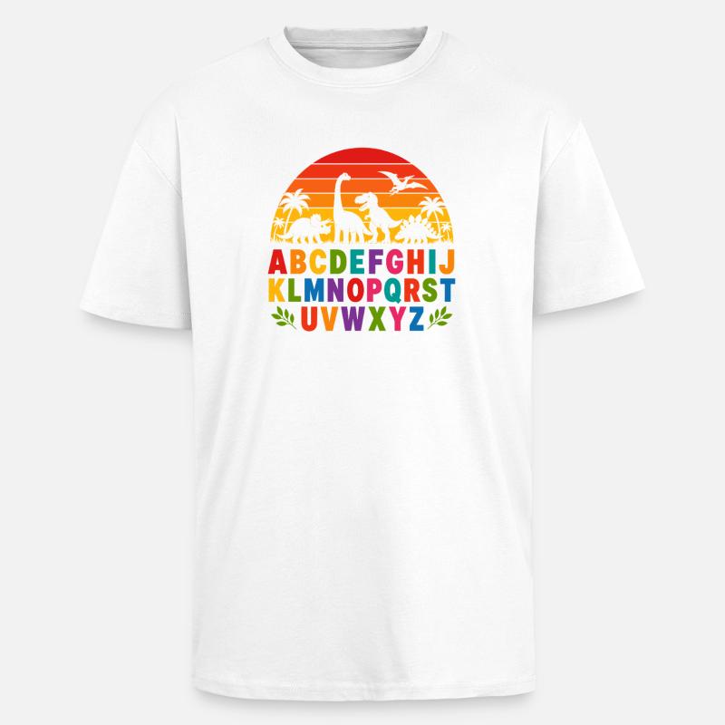 Rainbow Dino Alphabet - Unisex Oversized Heavyweight T-shirt - white