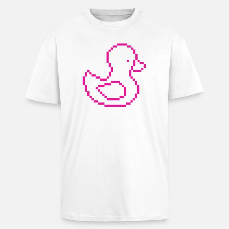 Pixel Duck Pink Pattern - Unisex Oversized Heavyweight T-shirt - white