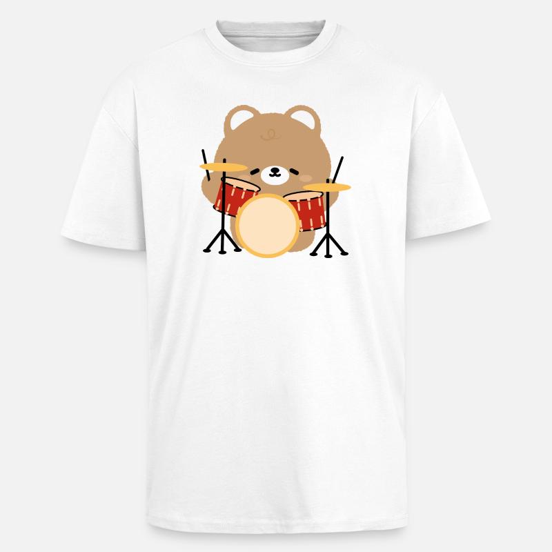 Bear Drummer Pop Art - Oversized Heavyweight Unisex T-Shirt - Weiß