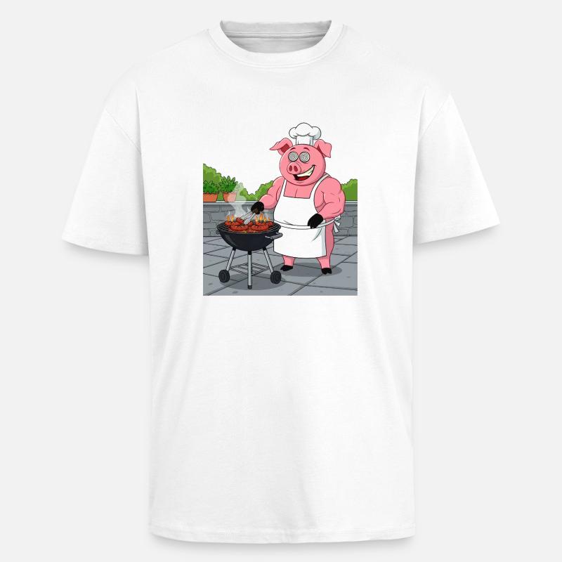 Cochon douillet grillé - T-shirt unisexe oversize épais - blanc