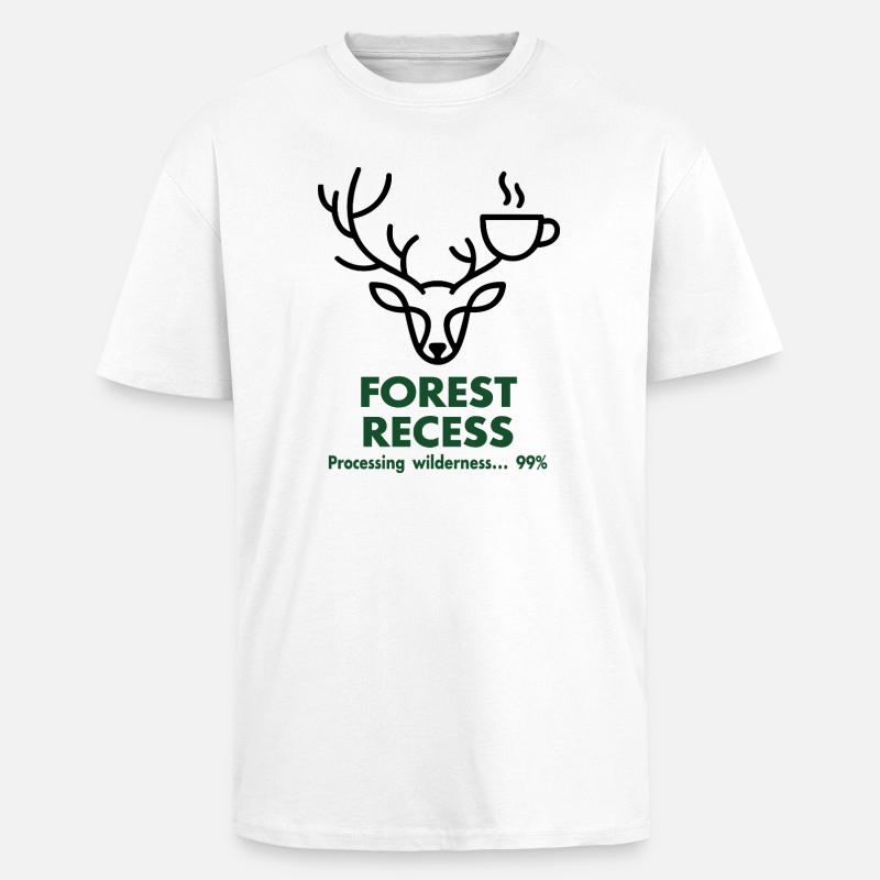 Deer with Cup in Forest - Unisex Oversized Heavyweight T-shirt - white