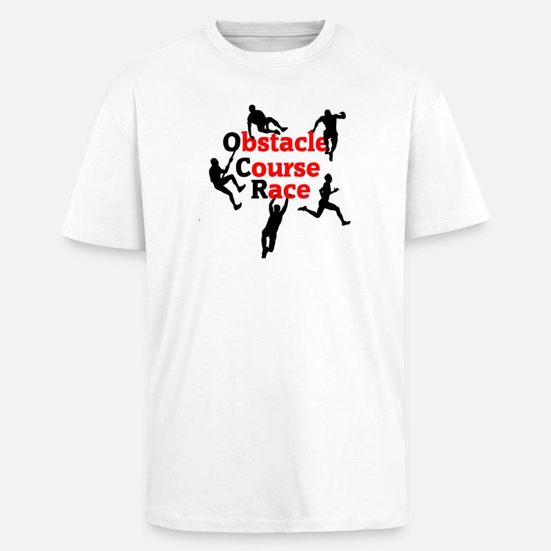Course d’obstacles – Red Impact Design - T-shirt unisexe oversize épais - blanc