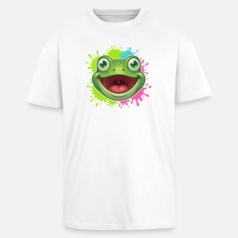 Cheerful Frog Splash - Unisex Oversized Heavyweight T-shirt - white