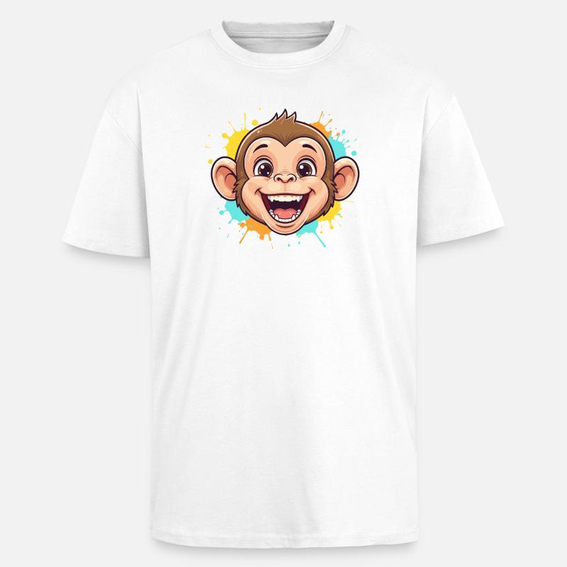 Fröhlicher Affe mit Farbspritzern - Oversized Heavyweight Unisex T-Shirt - Weiß