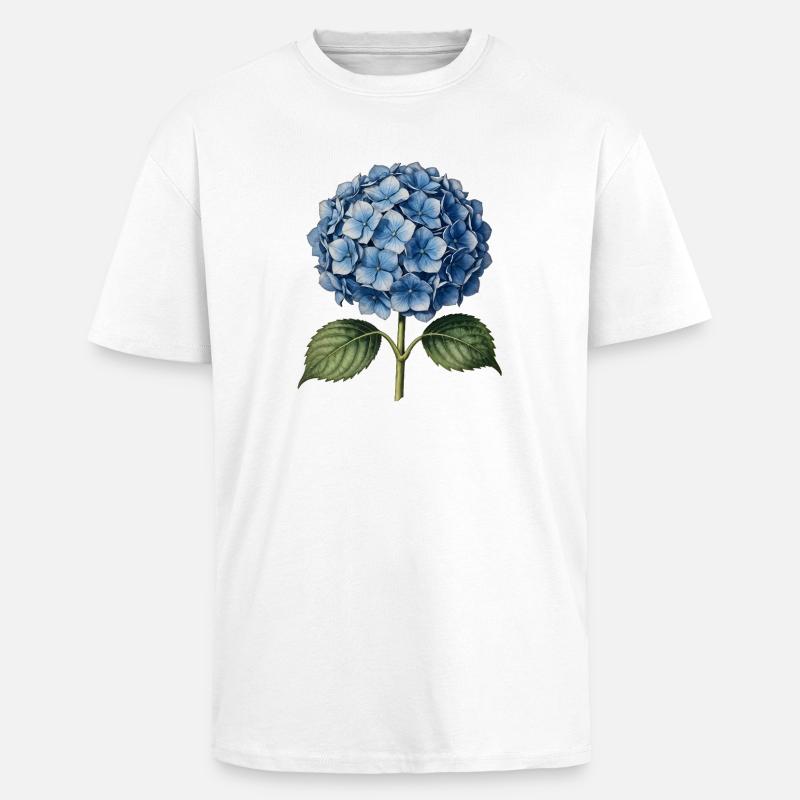 Illustrationsstich einer blauen Hortensie - Oversized Heavyweight Unisex T-Shirt - Weiß