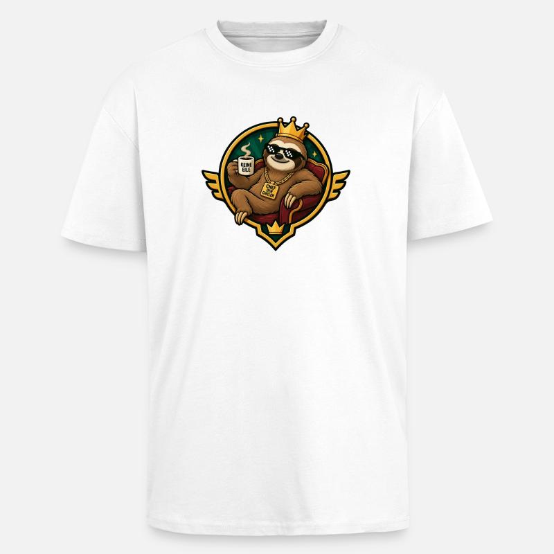 Königlicher Chiller-Sloth mit Kaffee - Oversized Heavyweight Unisex T-Shirt - Weiß