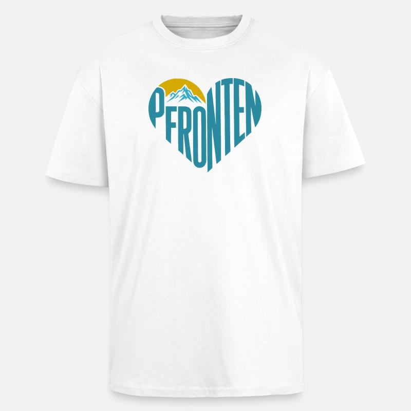 Pfronten Bergsilhouette Herz-Typografie - Oversized Heavyweight Unisex T-Shirt - Weiß