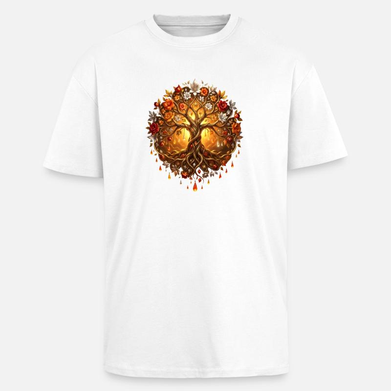 Fire Tree in Mandala - Unisex Oversized Heavyweight T-shirt - white