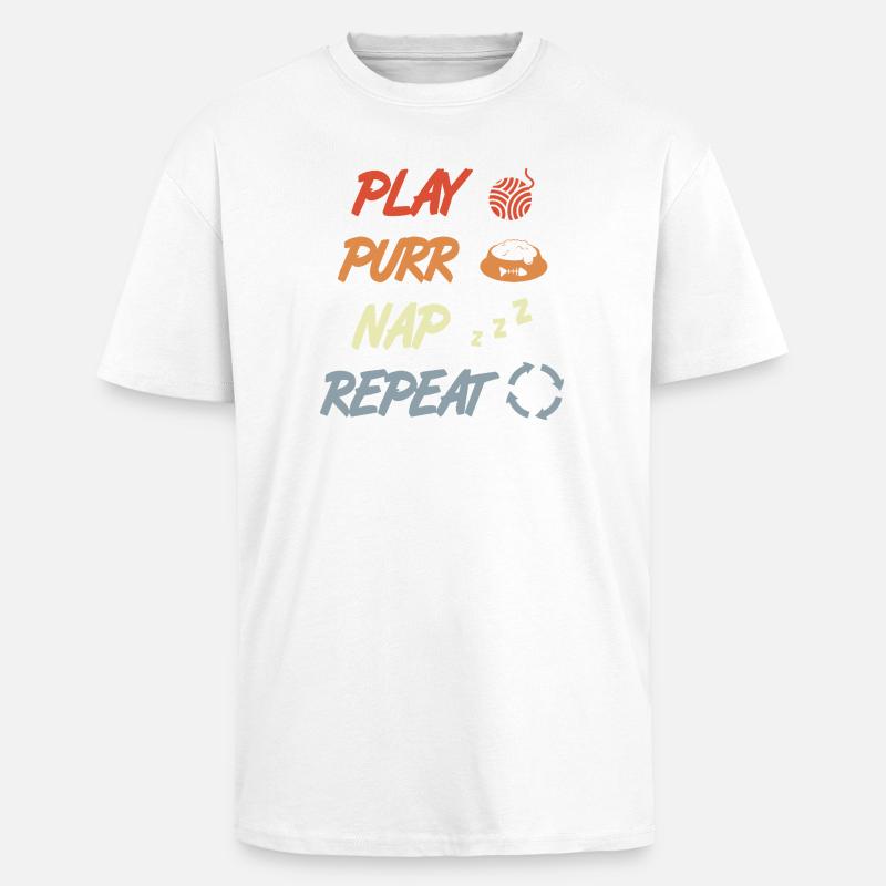 Play Purr Sleep Repeat - Unisex Oversized Heavyweight T-shirt - white