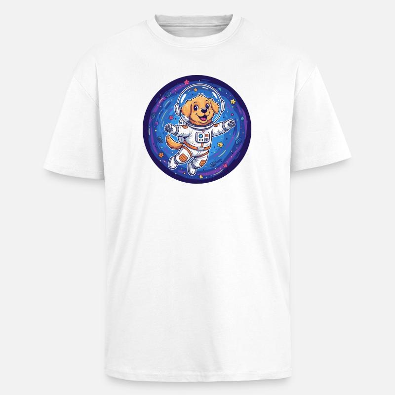 Chien de l’espace en combinaison d’astronaute - T-shirt unisexe oversize épais - blanc
