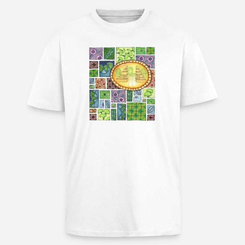 Bali temple on pattern patchwork - Oversized Heavyweight Unisex T-Shirt - Weiß