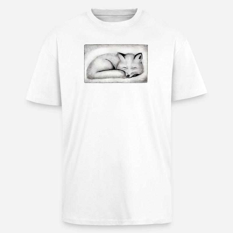 Sleeping Fox - Hand Carved Printable - Unisex Oversized Heavyweight T-shirt - white