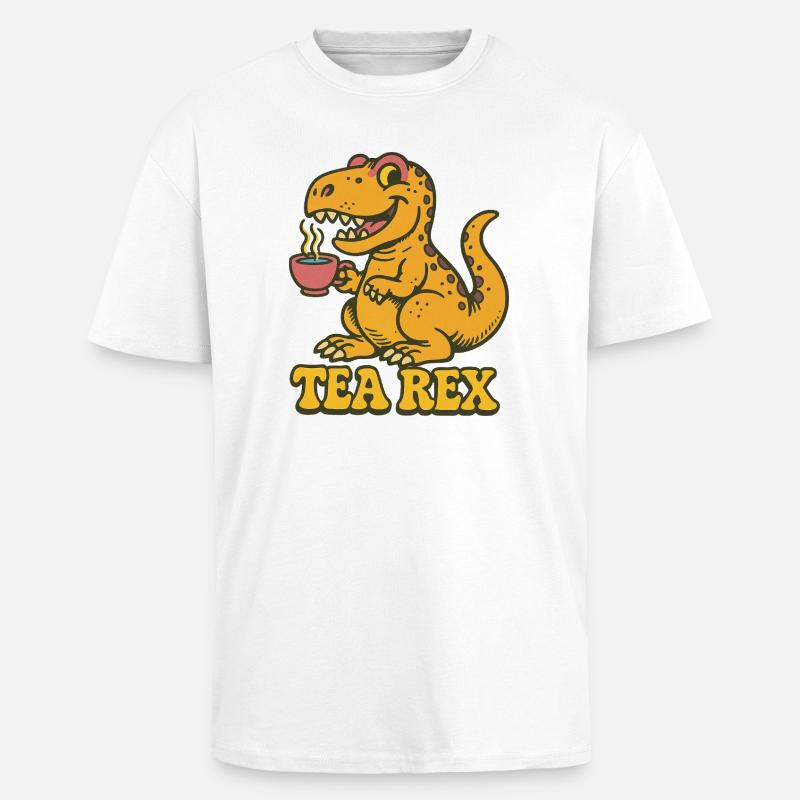 Tea Rex: Dinosaur Tea Time - Unisex Oversized Heavyweight T-shirt - white