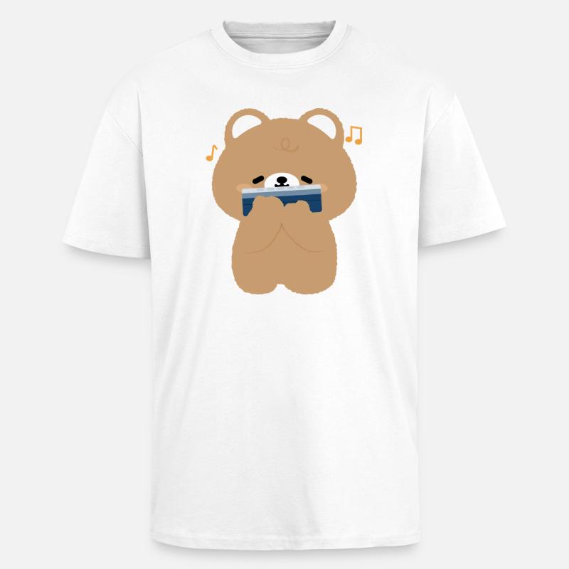 Brown Bear Harmonica - T-shirt unisexe oversize épais - blanc