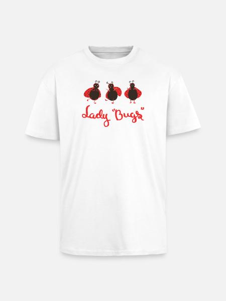 Dancing Ladybug Trio – Cute Cartoon Design - Unisex Oversized Heavyweight T-shirt - white