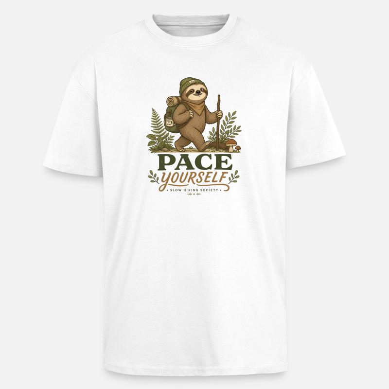 Pace Yourself Sloth Hiking - Unisex Oversized Heavyweight T-shirt - white