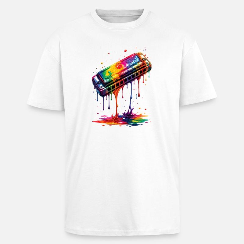 Mundharmonika mit tropfender Farbe - Oversized Heavyweight Unisex T-Shirt - Weiß