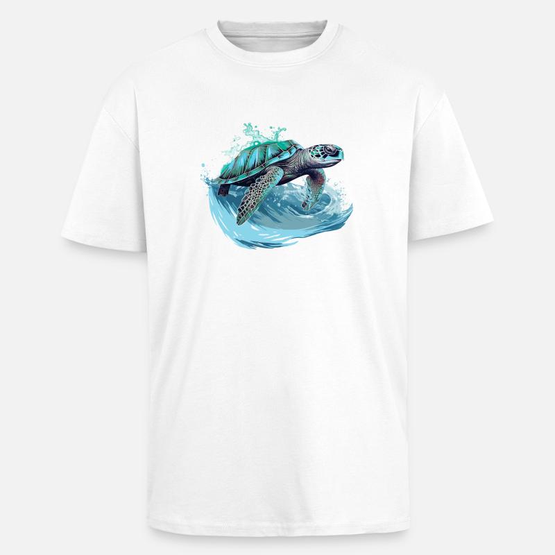 Neon Sea Turtle Wave Dance - Unisex Oversized Heavyweight T-shirt - white