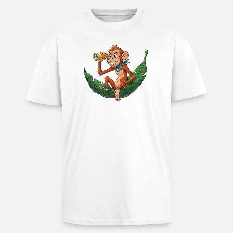 Adventure monkey with telescope - Unisex Oversized Heavyweight T-shirt - white