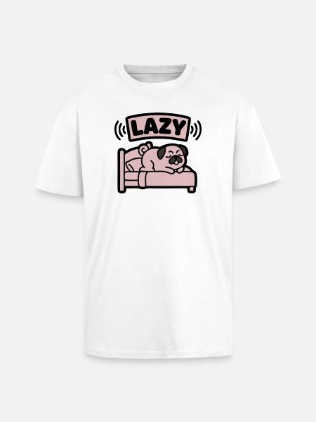 Lazy Pug Dog Bed Introvert - Unisex Oversized Heavyweight T-shirt - white
