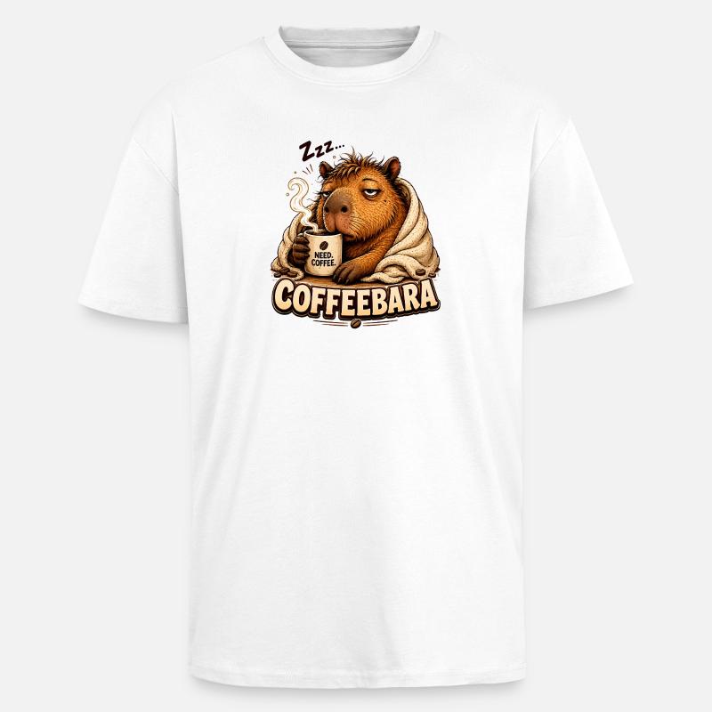 CoffeeBara Capybara - T-shirt unisexe oversize épais - blanc