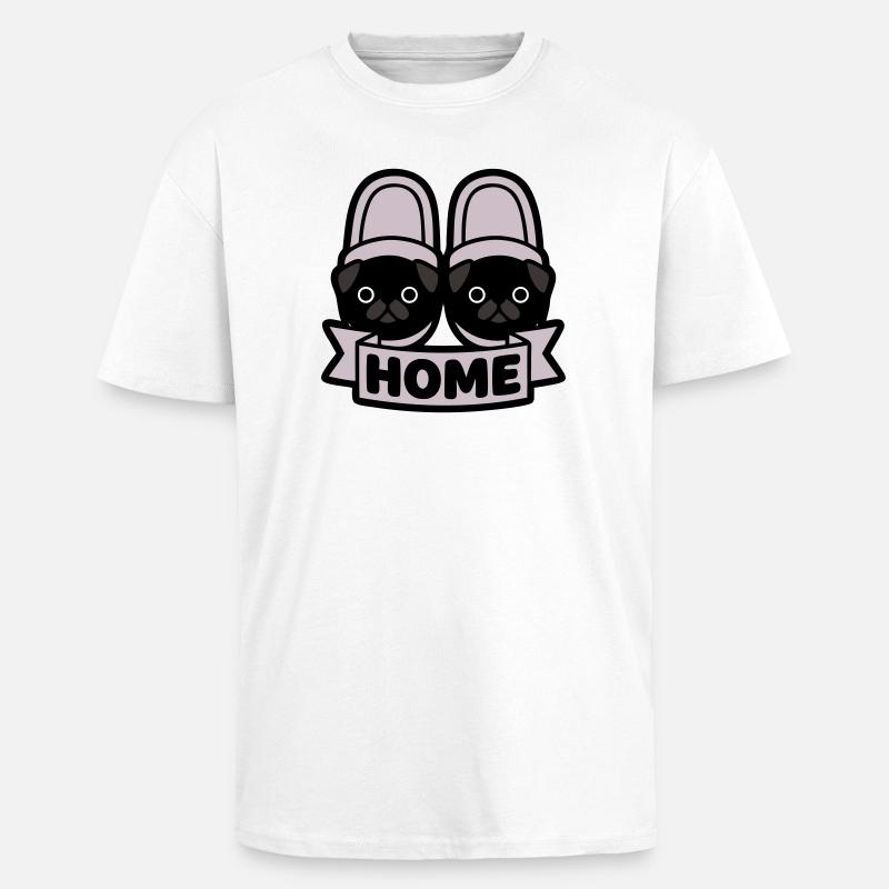 Mops Hausschuhe Home Banner - Oversized Heavyweight Unisex T-Shirt - Weiß