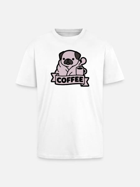Mops Kaffee Morgenmuffel Banner - Oversized Heavyweight Unisex T-Shirt - Weiß