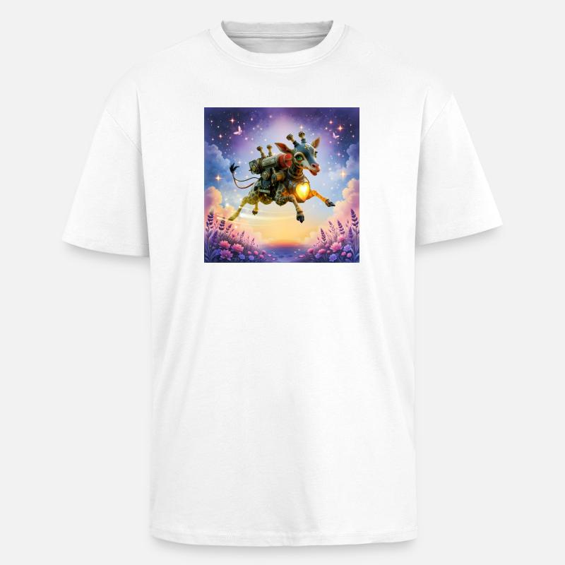 Rocket giraffe with heart - Unisex Oversized Heavyweight T-shirt - white