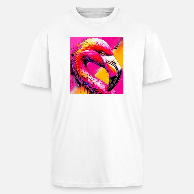 Flamingo - Oversized Heavyweight Unisex T-Shirt - Weiß