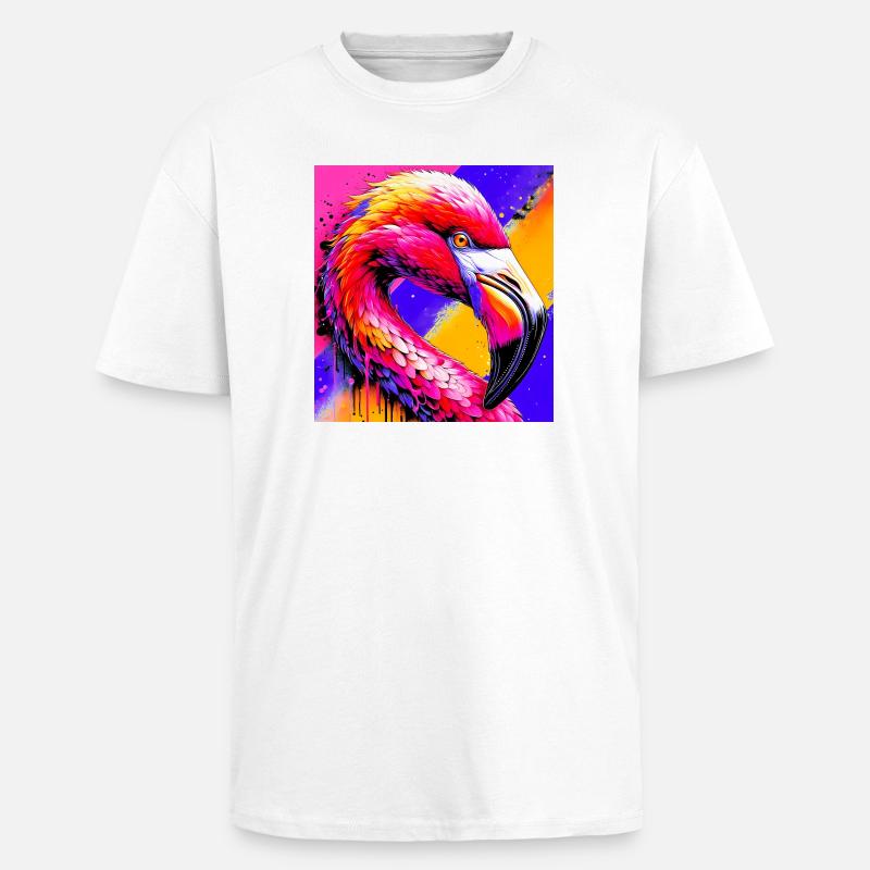 Flamingo - Oversized Heavyweight Unisex T-Shirt - Weiß