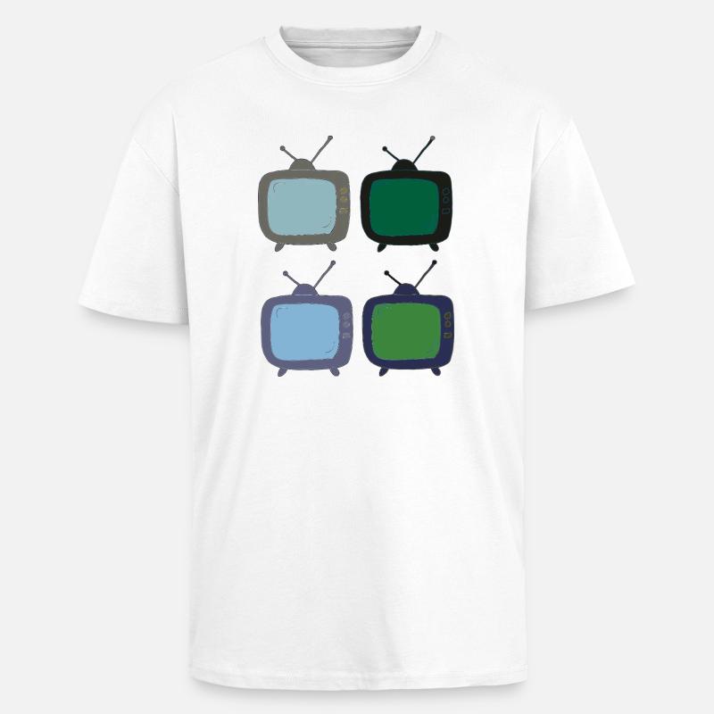 fernseher_4fach_bunt - Oversized Heavyweight Unisex T-Shirt - Weiß
