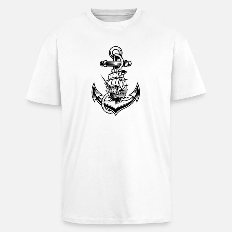 Maritimes Anker Motiv Mit Historischem - Oversized Heavyweight Unisex T-Shirt - Weiß