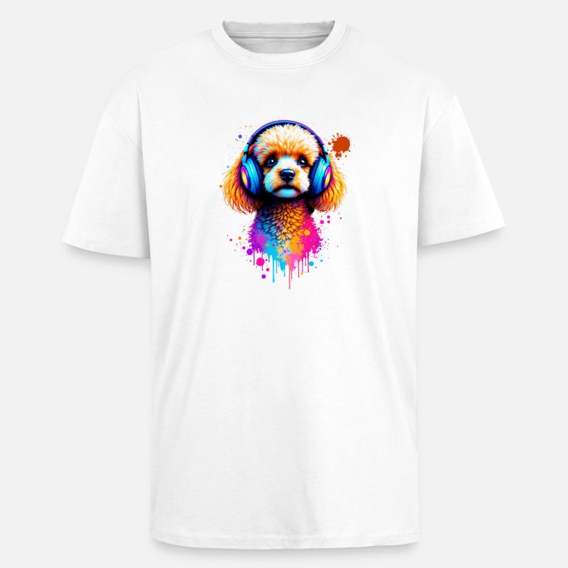 Caniche avec un casque - T-shirt unisexe oversize épais - blanc