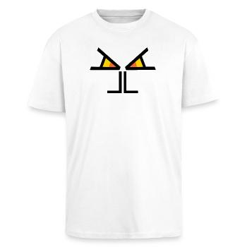 Die Augen sehen dich SCHWARZ - Oversized Heavyweight Unisex T-Shirt - Weiß - Vorne - Alina (178cm) & Michal (187cm)