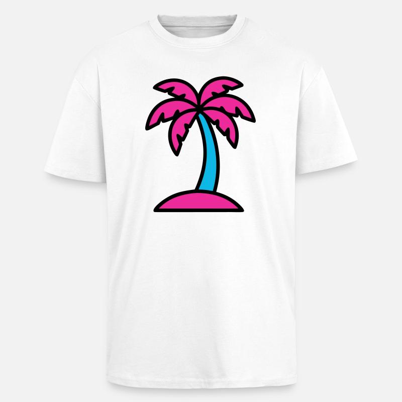 Neon Palm Tree 90s Vaporwave - Unisex Oversized Heavyweight T-shirt - white